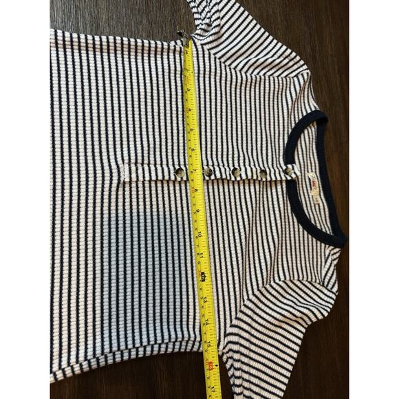 Faherty Henley Top Shirt Womens Medium Long Sleeve Blue White Stripe Ribbed - Picture 6 of 8